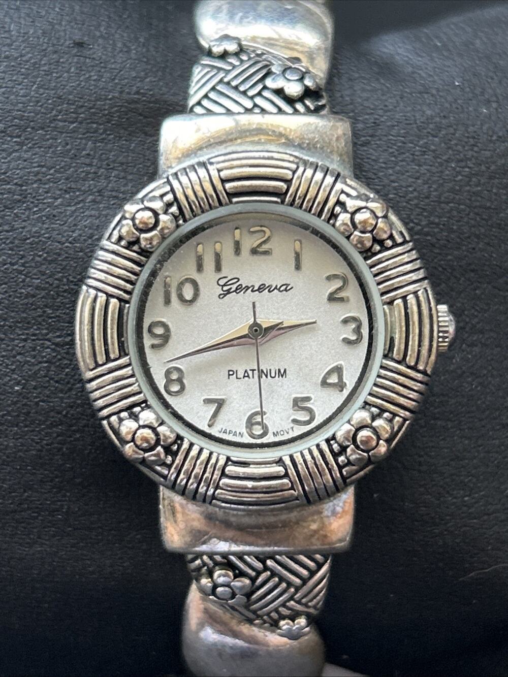 Geneva Silver Tone Women’s Cuff Watch